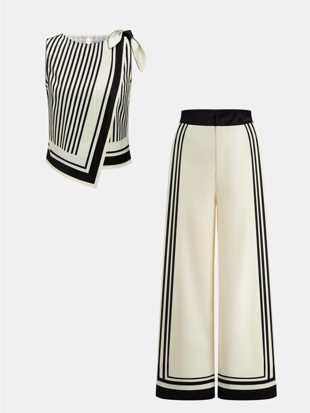 Commense Tie Shoulder Striped Top & Wide Leg Pants Set Size XL NWT - Picture 2 of 9
